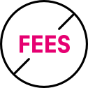 Circle around the word 'fees' with a line through it to symbolize 'no fees.'